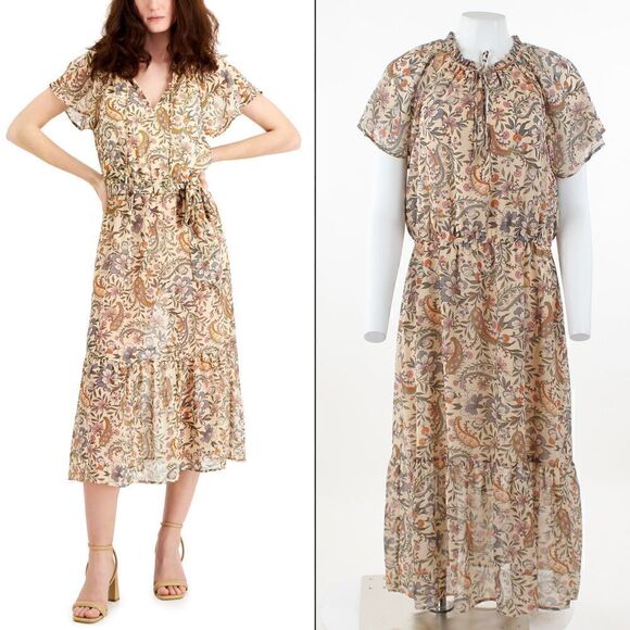 INC International Concepts Tiered Midi Dress Vanilla Chai 14 - Picture 1 of 5